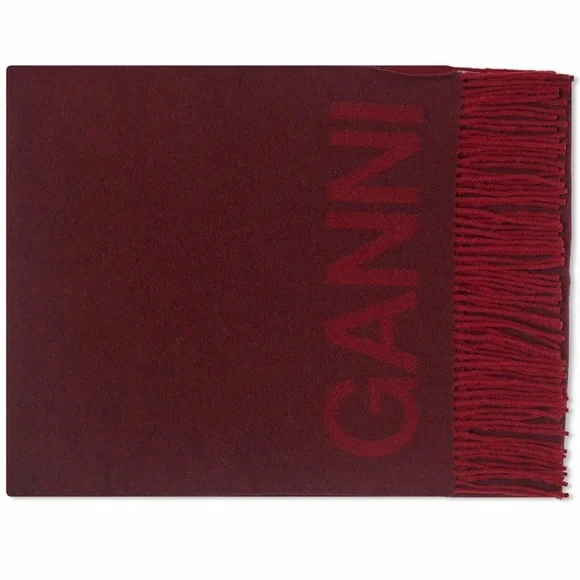 Ganni Burgundy and Red Logo Scarf - Picture 2 of 3